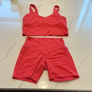 Glazed pink lululemon top and shorts